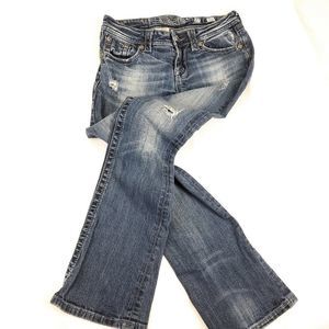 Miss Me JP5123L bootcut blue jean bling leather tag women 27x32 rhinestone studs